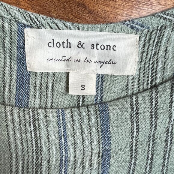 Cloth & Stone Dress Small Green Stripe Linen Blend Button Back Short Sleeve S - Picture 8 of 11
